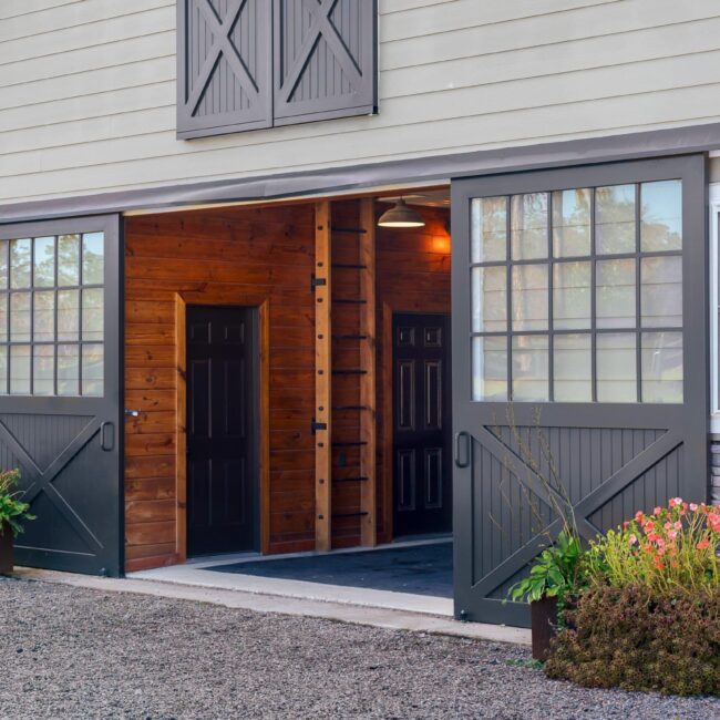 Open aluminum sliding barn doors