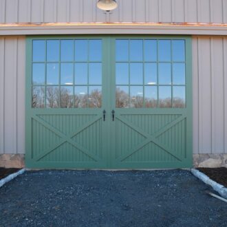 Exterior sliding horse barn doors with windows