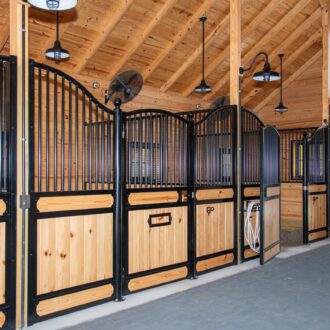 A row of high front horse stalls