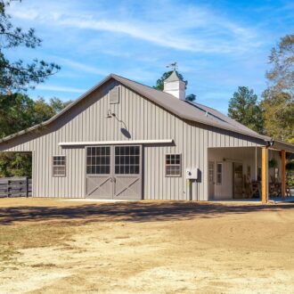 Barn front with sliding barn doors
