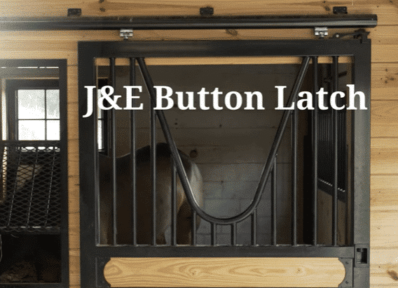 J&E Button Latch, in a wood-finished stable setting.