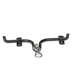 Black metal latch hardware for sliding barn doors, finish options available for custom aesthetic.