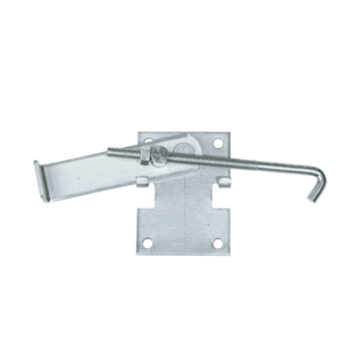 Metal jamb latch for sliding barn doors, ideal for securing carriage and entry doors. Rust-resistant finish.