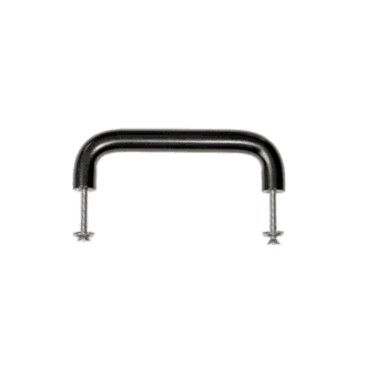 Black handle for sliding barn doors with durable finish; includes installation screws for easy assembly.