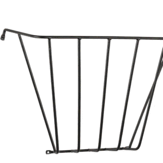 Wall-mount hayrack, hay rack, designed for use in stalls.