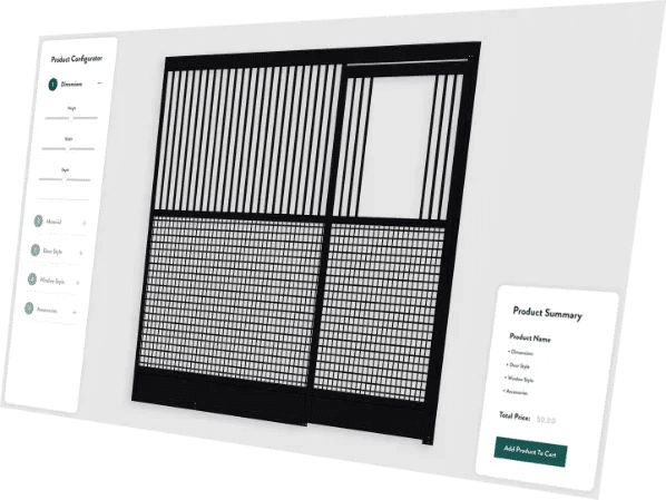 Design your own stall fronts for your barn with protective stall grills, beige panels, and black frame. 