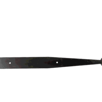 Decorative black metal hinge strap for sliding barn doors, carriage and entry doors, with customizable finish options.