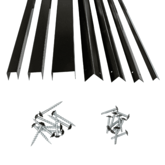 Black metal chew guard trim kit with screws.