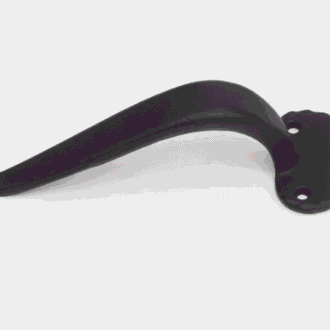 Decorative black handle for sliding barn doors, entry doors, or carriage doors, shown with a textured matte finish.