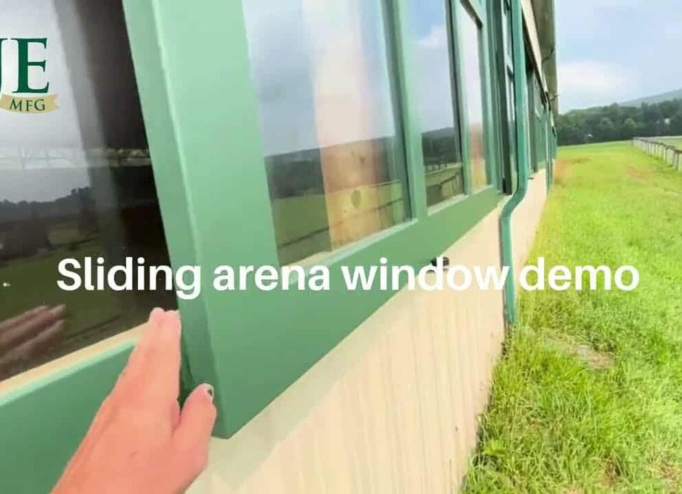 Green sliding arena windows, showcasing smooth operation. Ideal for barns with finish and color options available.