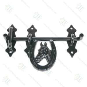 Powder Coated Horseshoe Barn Latch with Horse and Decorative Plates