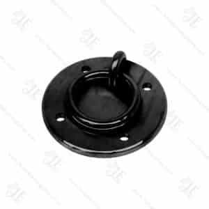 Black Powder-Coated Round Plate-Mounted Cross-Tie Ring made by J&E Manufacturing